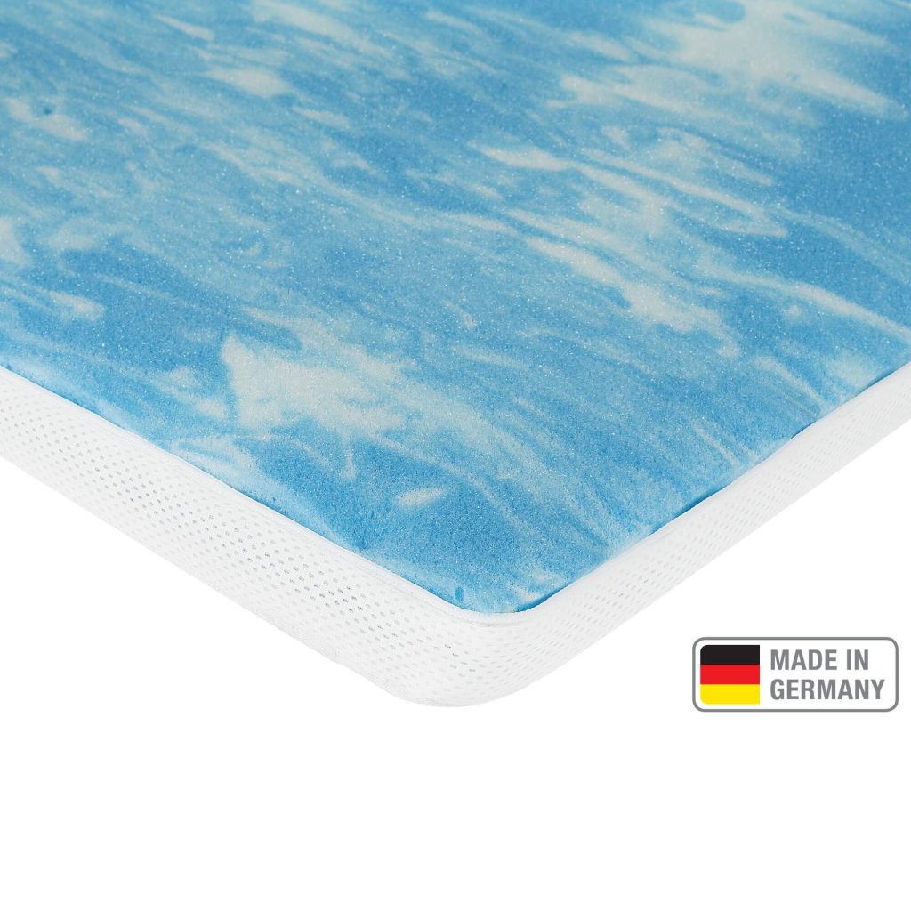 MEOS Gel-Schaum Topper – Nahaufnahme von Bezug und Materialstruktur