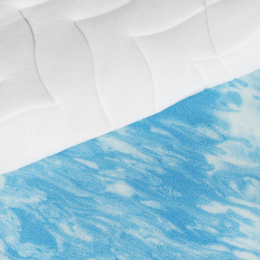 MEOS Gel-Schaum Topper – Nahaufnahme von Bezug und Materialstruktur