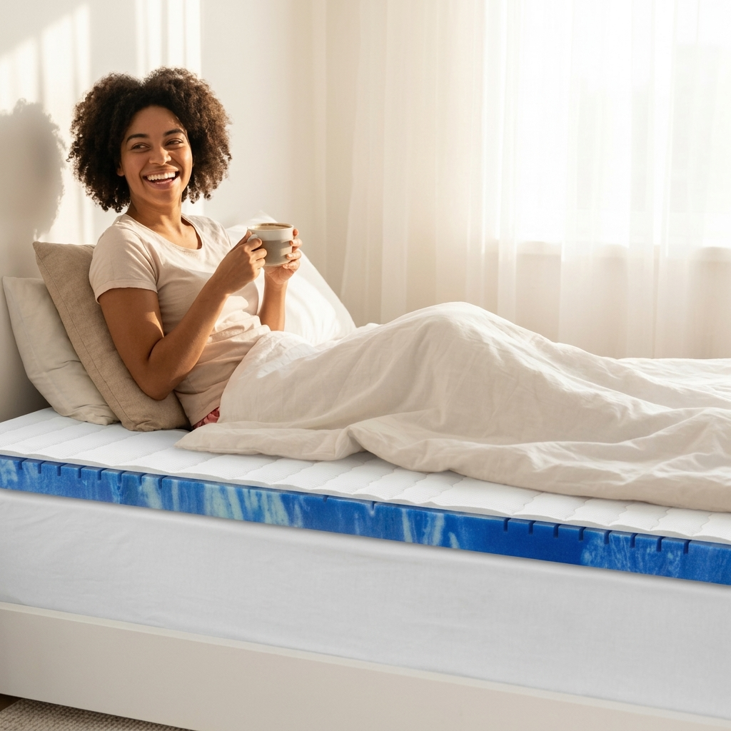 Mister Sandman Premium Gelschaum Topper auf einem Bett im Schlafzimmer