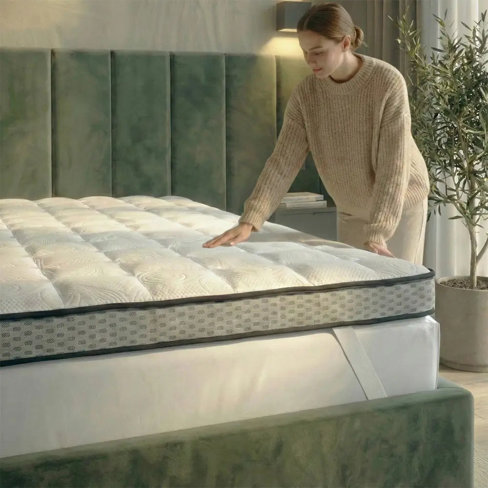 Ribeco Aaron Gelschaum-Topper auf einem Bett im Schlafzimmer