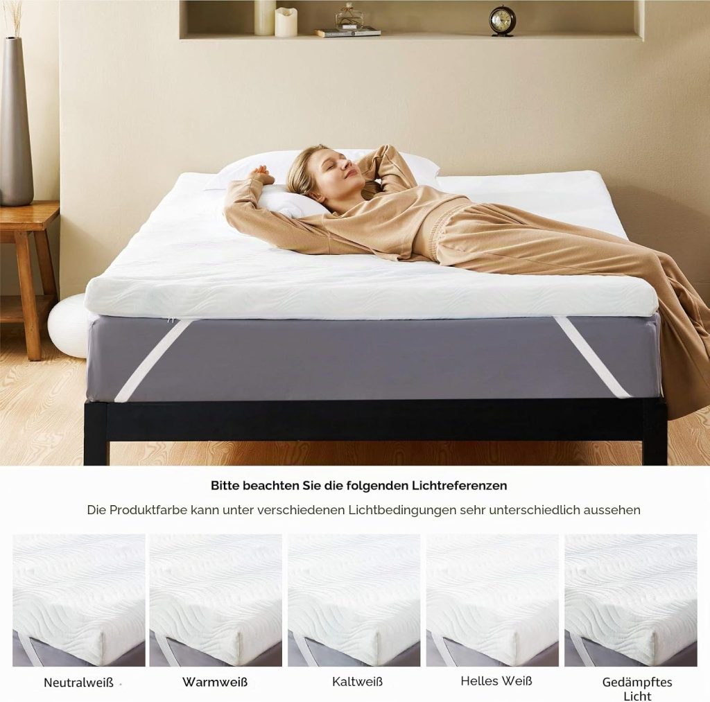 Bedsure 7-Zonen Matratzentopper Topper auf einem Bett im Schlafzimmer