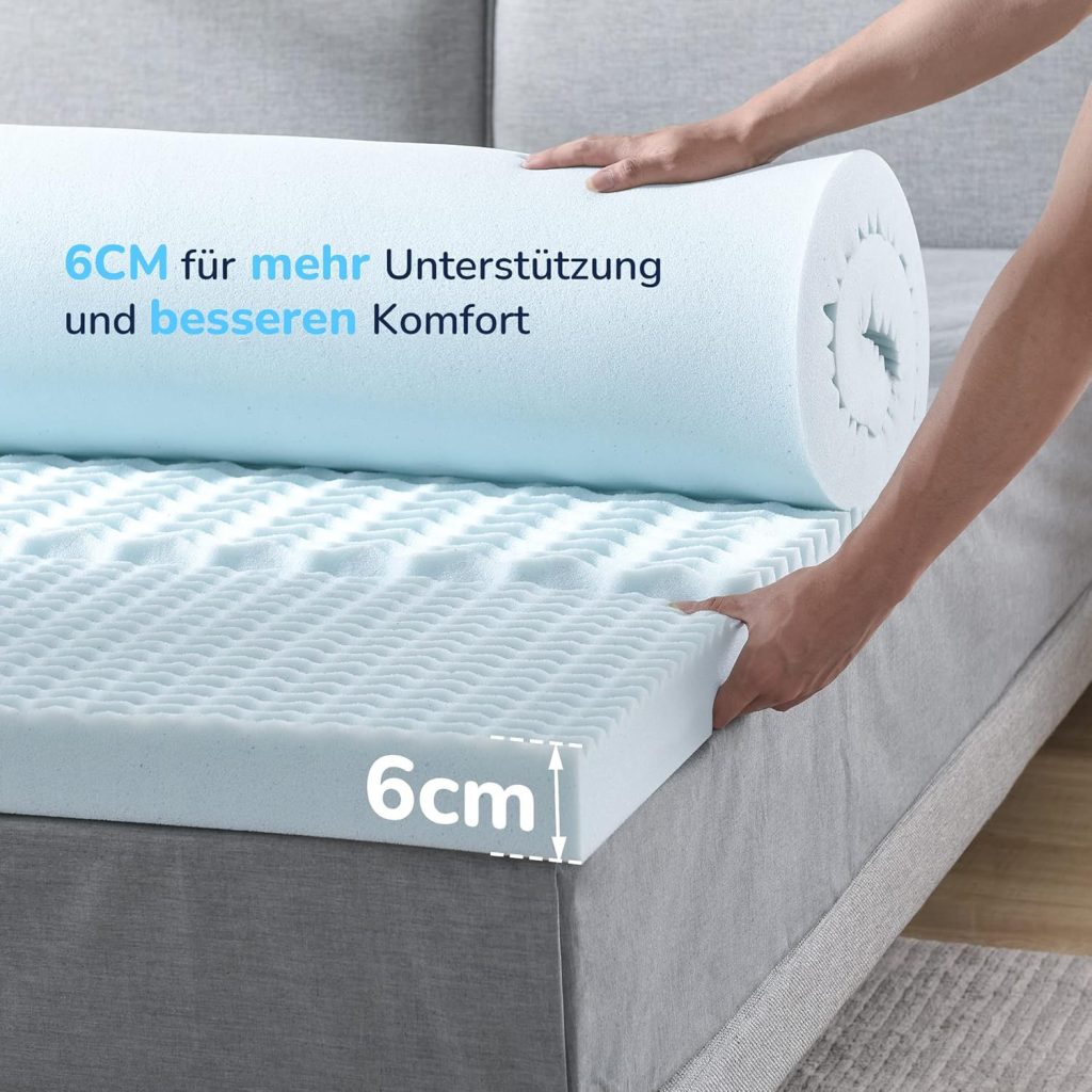 RECCI 5-Zonen Gel Memory Foam Topper – Querschnitt mit den einzelnen Schaumschichten