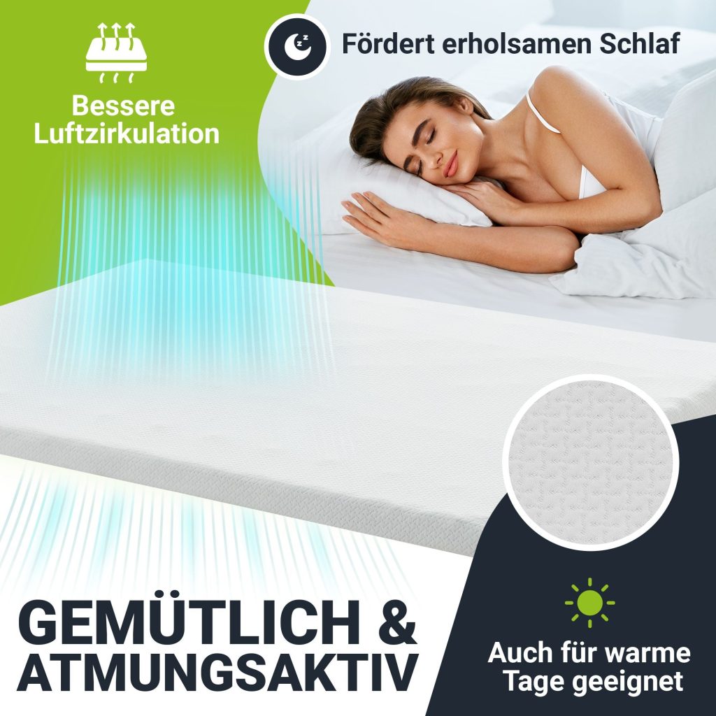 Juskys Orthopädischer Matratzentopper aus Memoryschaum Topper – Nahaufnahme von Bezug und Materialstruktur