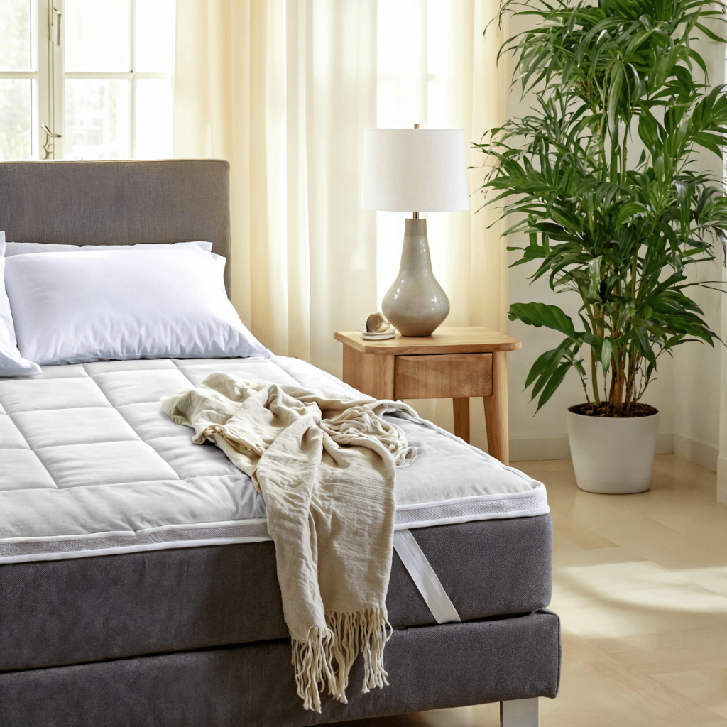 Zelesta Special Cooling Topper auf einem Bett im Schlafzimmer