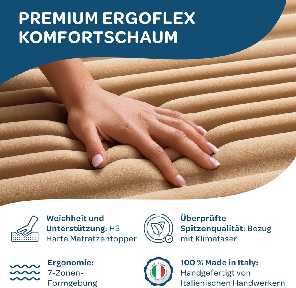 Dolci Sogni 7-Zonen Memory-Foam Topper – Querschnitt mit den einzelnen Schaumschichten