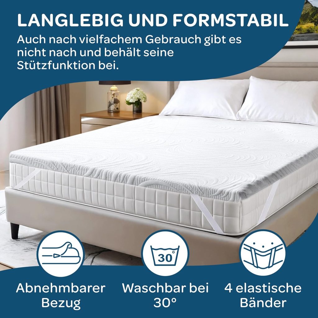 Dolci Sogni 7-Zonen Memory-Foam Topper auf einem Bett im Schlafzimmer