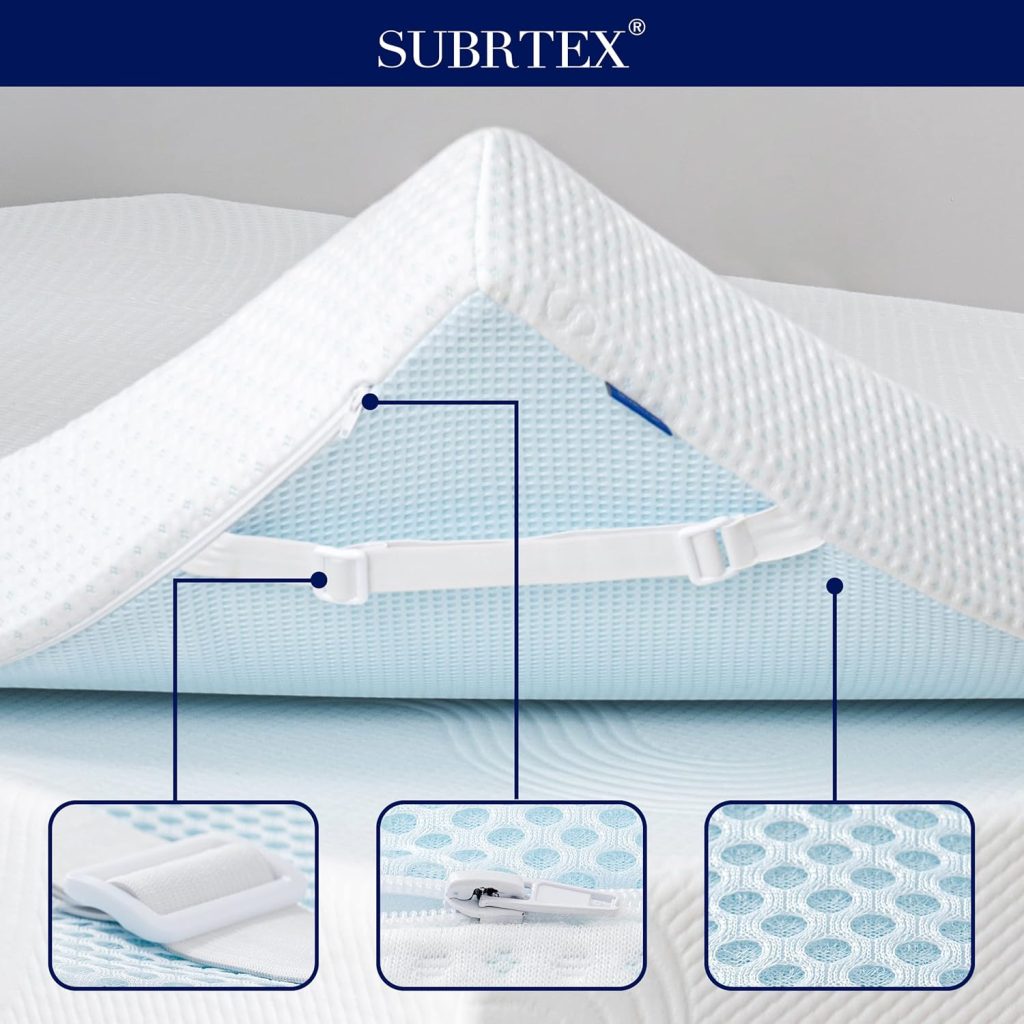 Subrtex Matratzenauflage aus Memory-Schaum mit Bambus-Bezug Topper – Nahaufnahme von Bezug und Materialstruktur