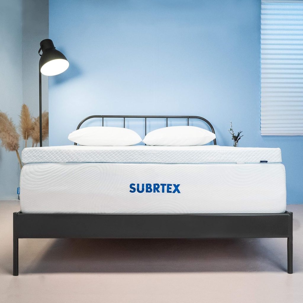 Subrtex Matratzenauflage aus Memory-Schaum mit Bambus-Bezug Topper – Produktfoto auf weißem Hintergrund