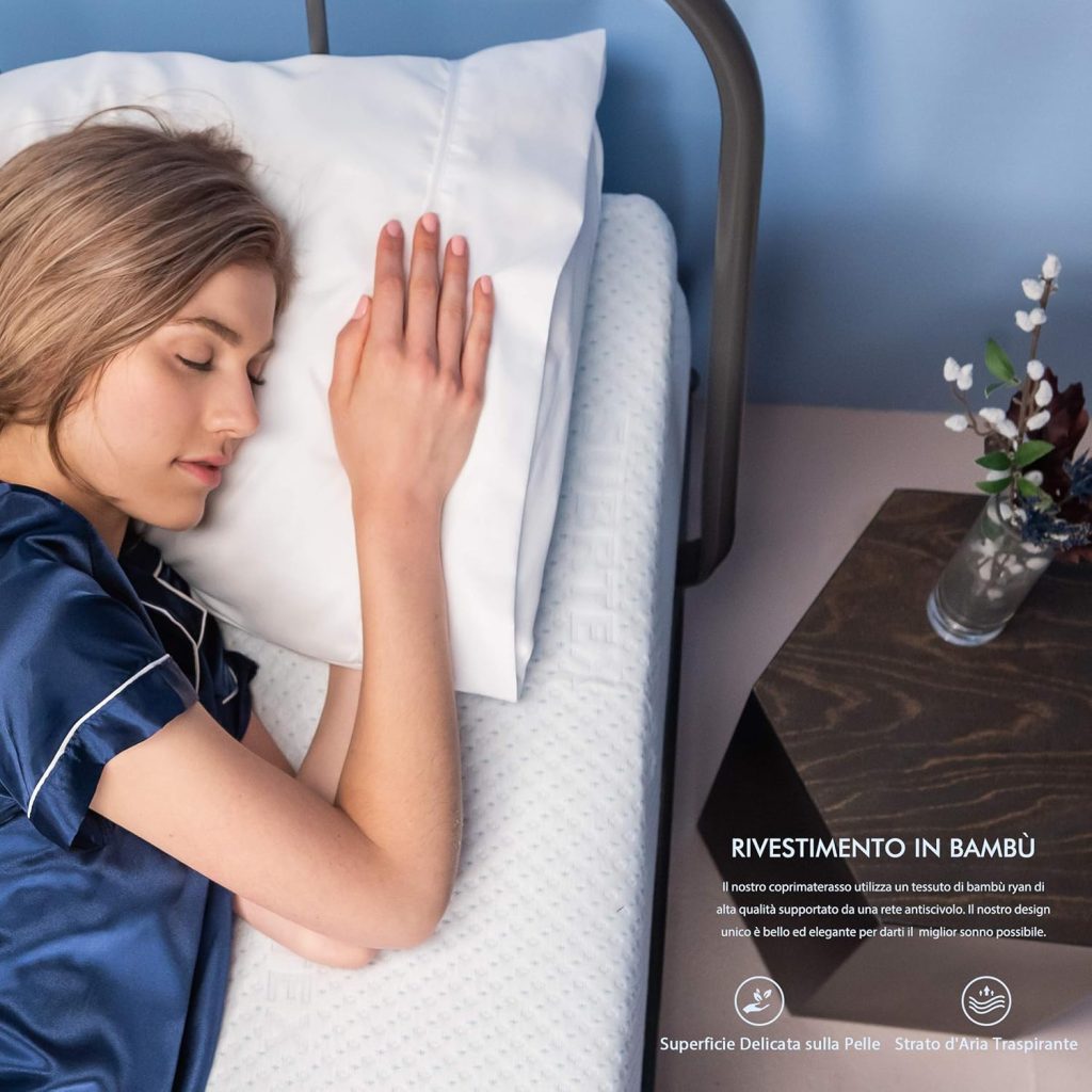 Subrtex Matratzenauflage aus Memory-Schaum mit Bambus-Bezug Topper auf einem Bett im Schlafzimmer