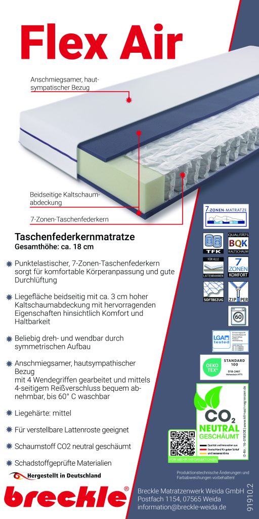 Breckle Weida Flex Air Matratze – Nahaufnahme von Bezug und Materialstruktur