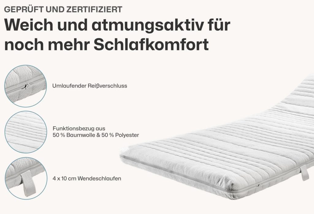 Latextopper Natura-LUX – Nahaufnahme von Bezug und Materialstruktur
