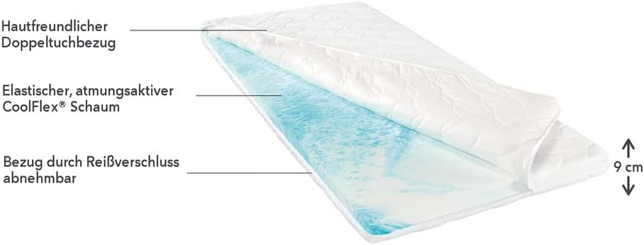 Dreambiance Somlium Komfortschaumtopper – Aufbau mit Doppeltuchbezug und CoolFlex Schaum, 9 cm Höhe