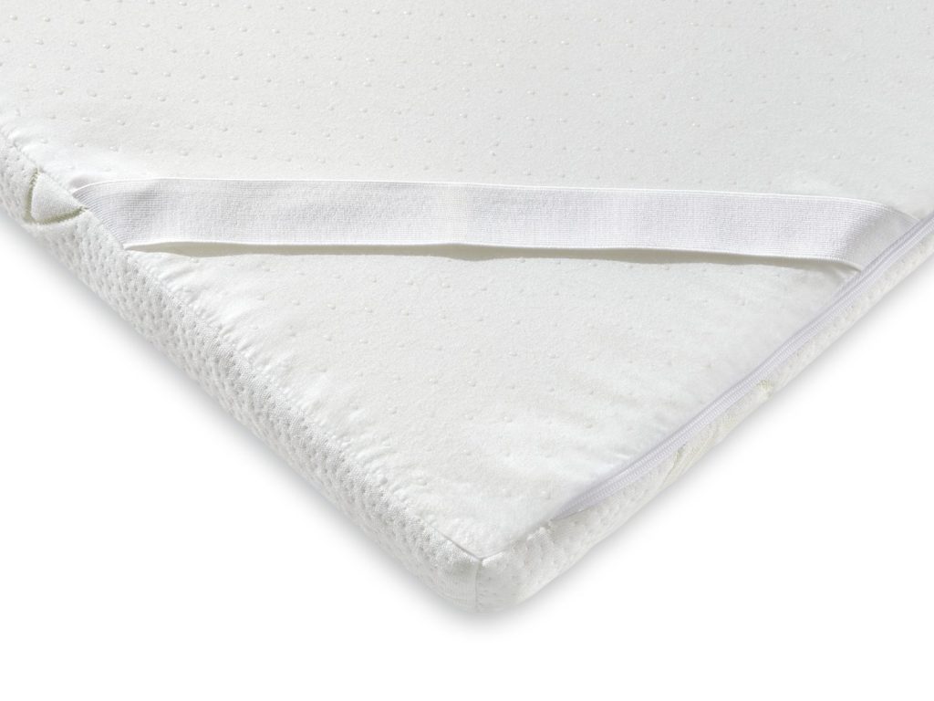 Sleepsy Aloe Vita Memory Foam Topper - Nahaufnahme von Bezugsstoff und Eckgummi