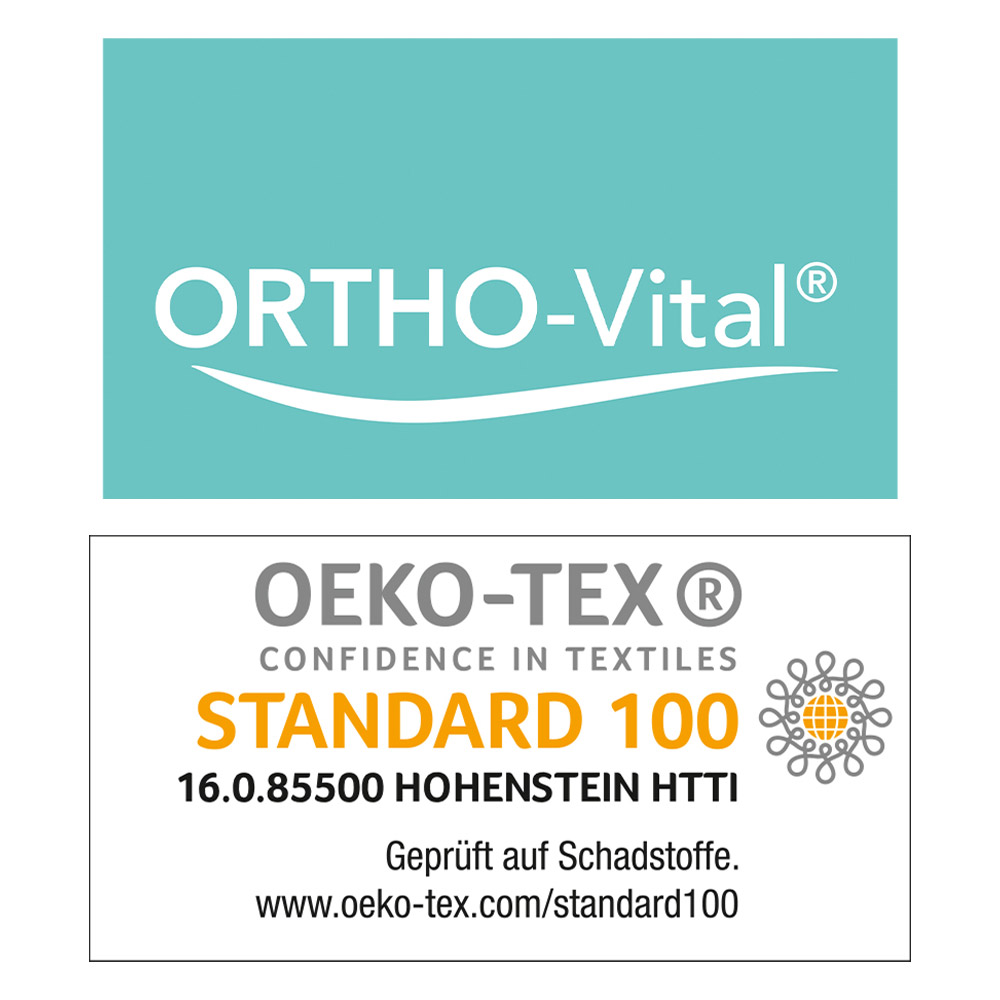 Ortho-Vital Kopfkissen Carbon – Markenlogo und OEKO-TEX Siegel