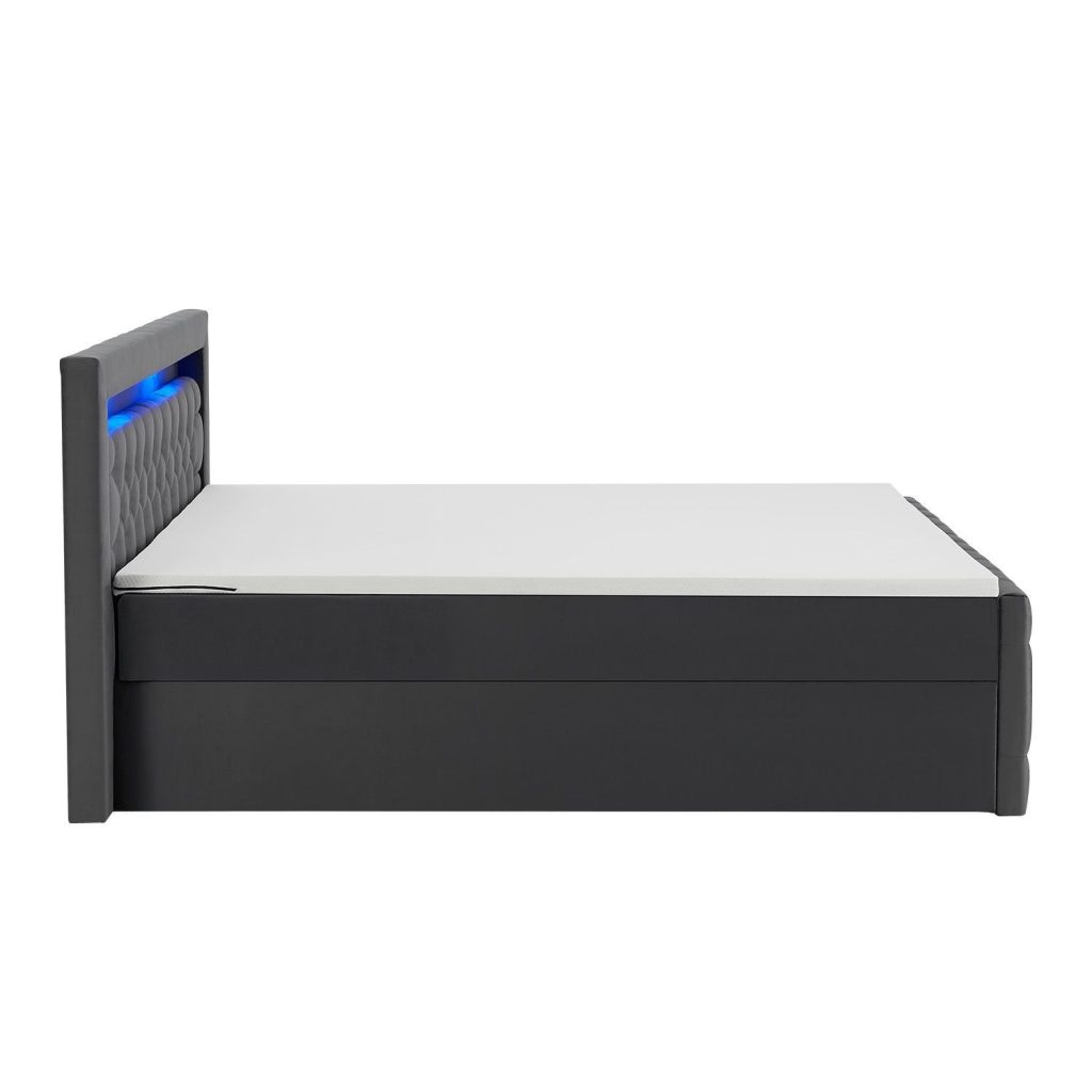 Juskys Boxspringbett Leona mit grauem Samtbezug und LED-Kopfteil