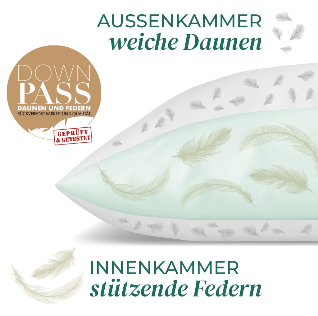 Knerst 3-Kammer Daunenkissen – Aufbau mit Daunen-Außenkammer und Feder-Innenkammer