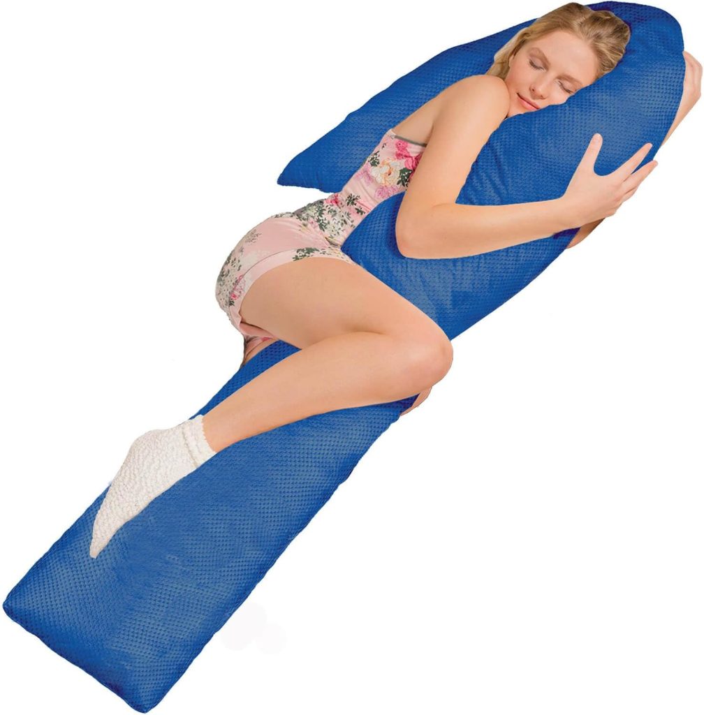 Traumreiter Seitenschläferkissen Visco J Deluxe in Blau – J-Form mit Velours-Bezug