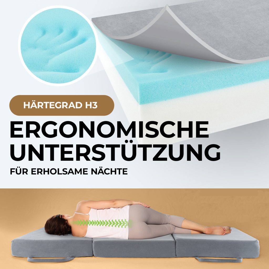 Herlag Klappmatratze Gästebett Visco – Querschnitt der Visco- und Schaumschichten