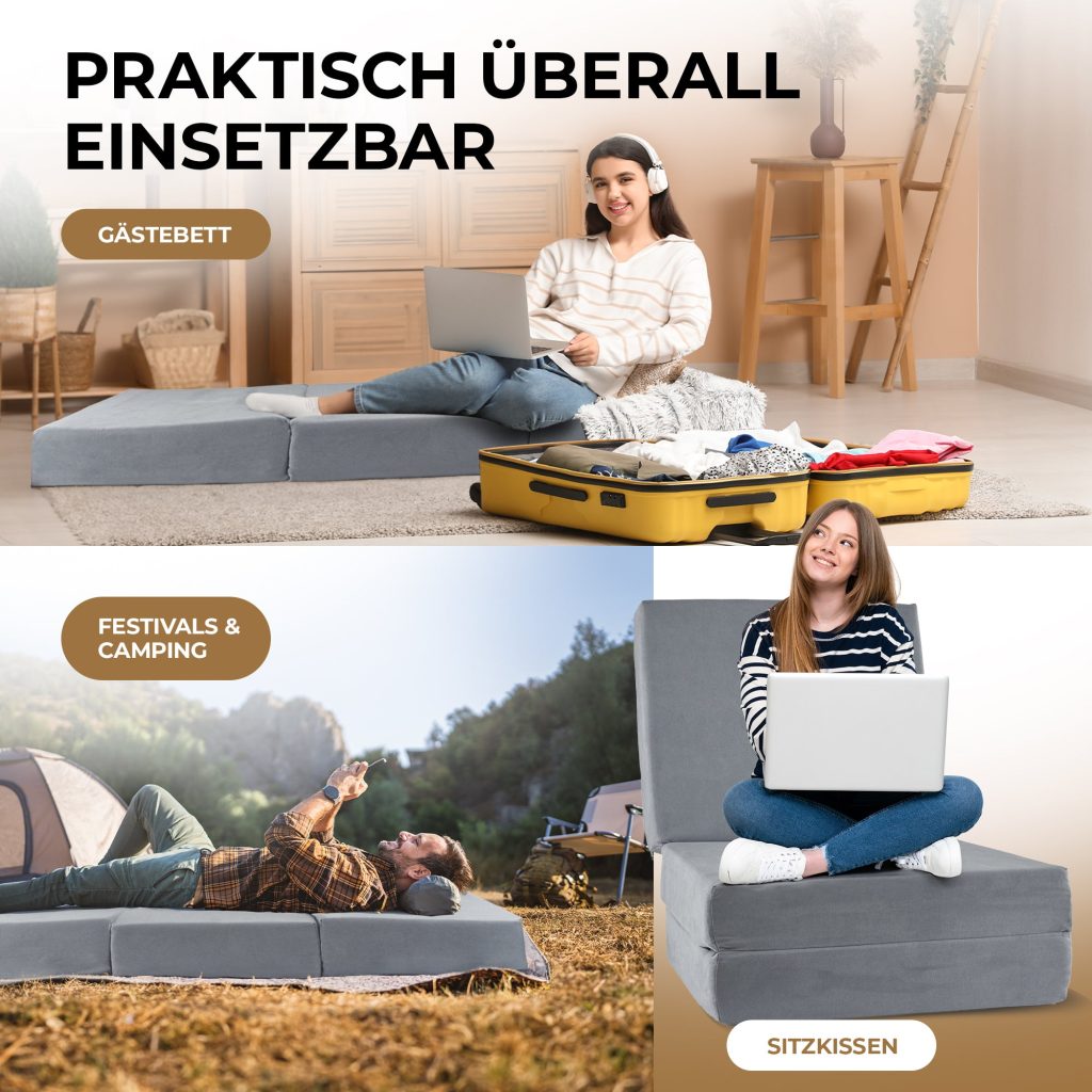 Herlag Klappmatratze Gästebett Visco als Gästebett und Sitzkissen