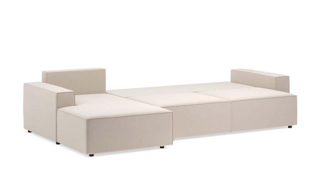 Bruno LOUNGE Ecksofa in Beige seitlich ausgeklappt als Gästebett