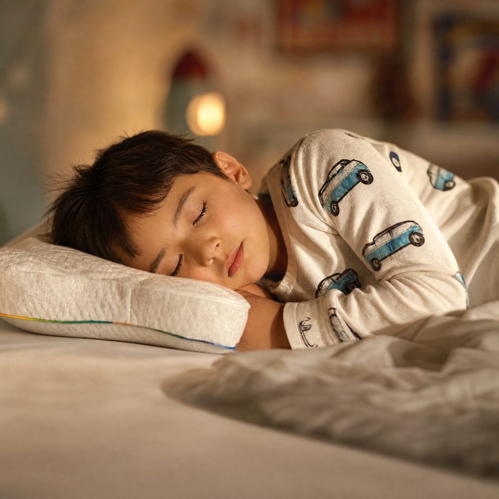Kind schläft in Seitenlage auf dem Blackroll Recovery Pillow Kids