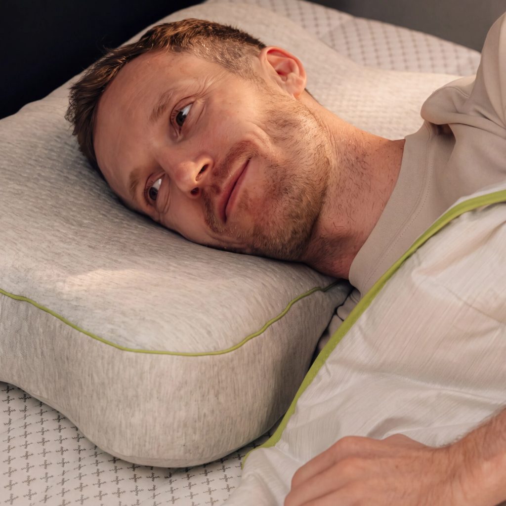Mann liegt in Seitenlage auf dem Blackroll Recovery Pillow Plus