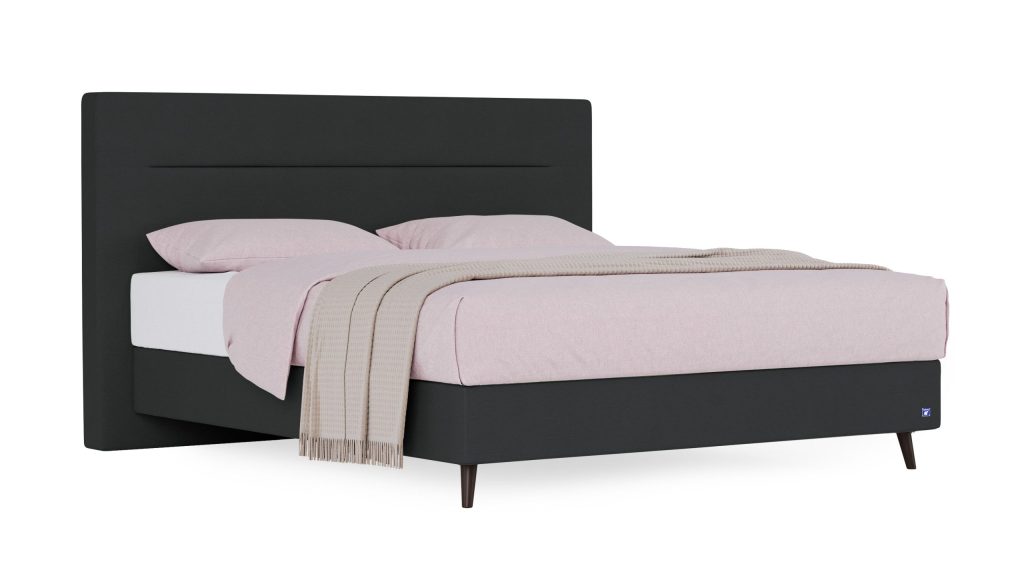 Bruno Boxspringbett Prestige mit Kopfteil Linea in Schwarz/Anthrazit auf Füßen in Espresso Buche