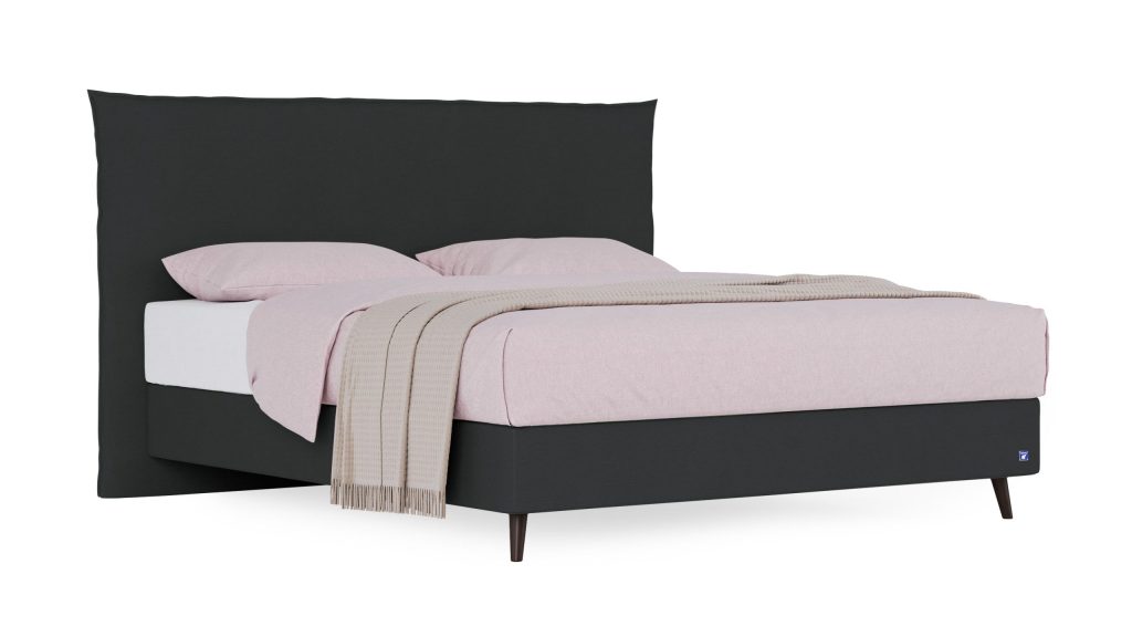 Bruno Boxspringbett Prestige mit gepolstertem Kopfteil Pillow in Schwarz/Anthrazit auf Füßen in Espresso Buche