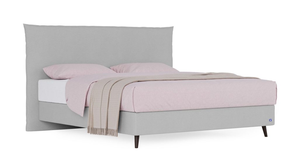 Bruno Boxspringbett Prestige mit gepolstertem Kopfteil Pillow in Hellgrau auf Füßen in Espresso Buche