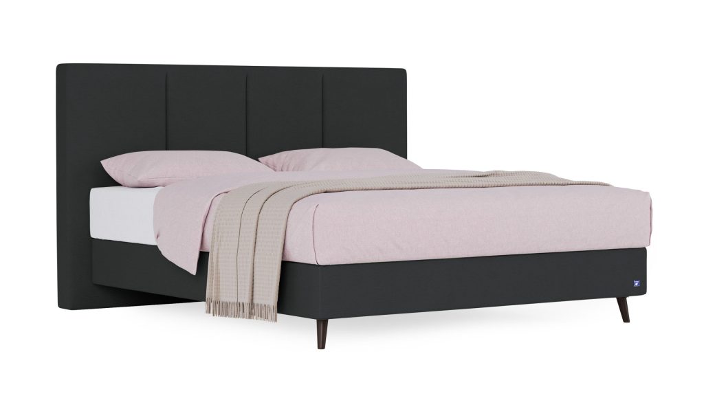 Bruno Boxspringbett Prestige mit Kopfteil Vertica in Schwarz/Anthrazit auf Füßen in Espresso Buche