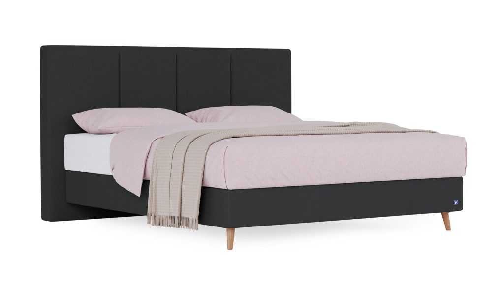 Bruno Boxspringbett Prestige mit Kopfteil Vertica in Schwarz/Anthrazit auf Füßen in Nordischer Eiche
