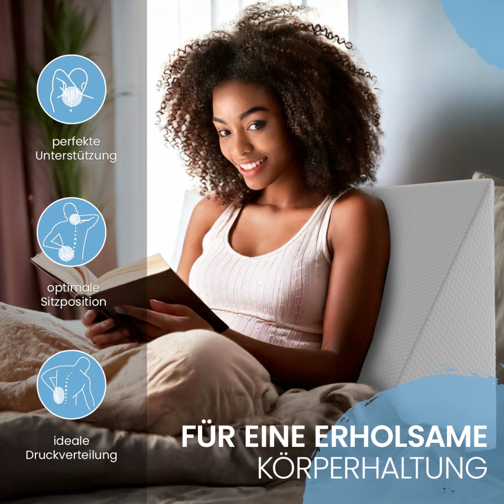 ELONEO Keilkissen für Bett und Sofa im Einsatz auf dem Bett