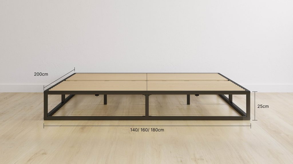 Emma Original Metallbett – Maßzeichnung mit 25 cm Höhe und 200 cm Länge