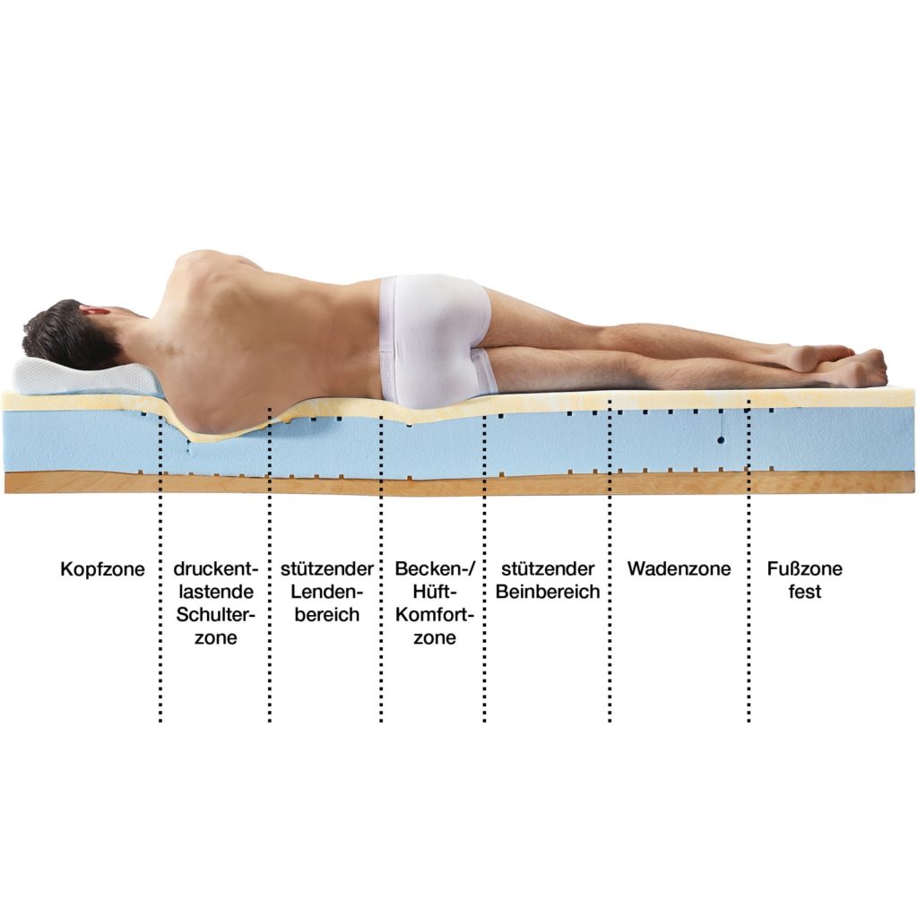 Zonendiagramm der Bregenz im Seitenschnitt mit Schulter-, Lenden-, Becken- und Fußzone