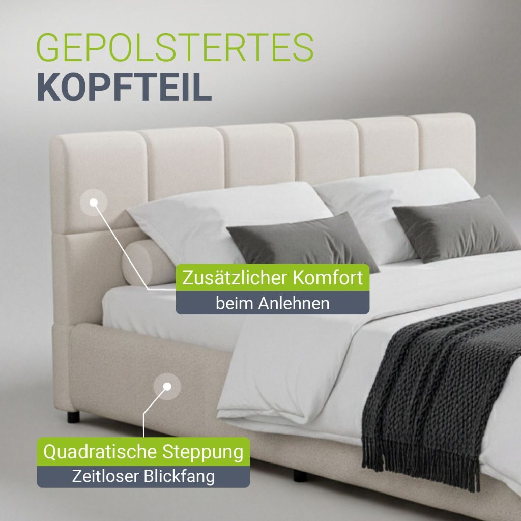 Juskys Polsterbett Florenz – Kopfteil mit quadratischer Steppung