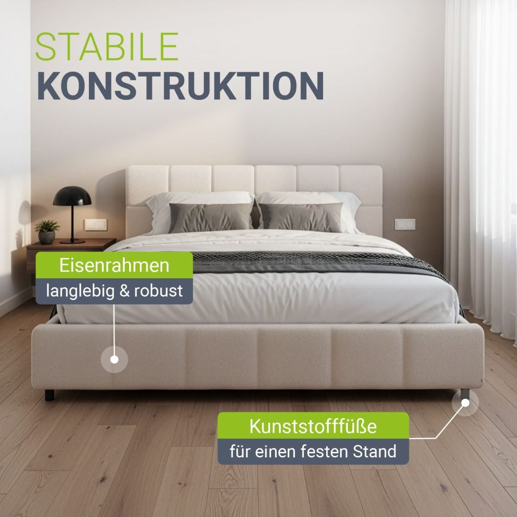 Juskys Polsterbett Florenz – Rahmen und Füße im Schlafzimmer