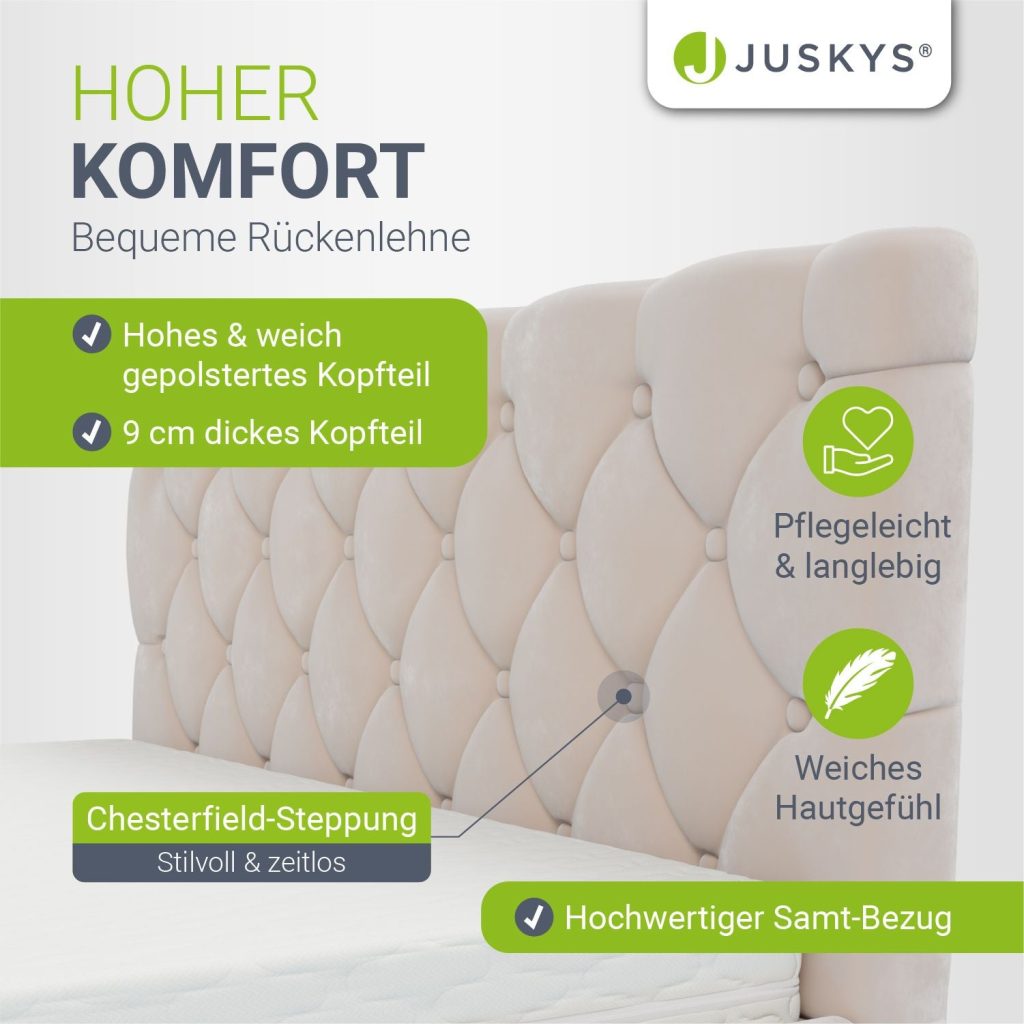 Juskys Polsterbett Nizza – Kopfteil mit Chesterfield-Steppung und Samtbezug