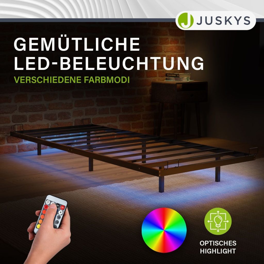 Juskys Metallbett Palamos – Rahmen mit RGB-LED-Beleuchtung und Fernbedienung