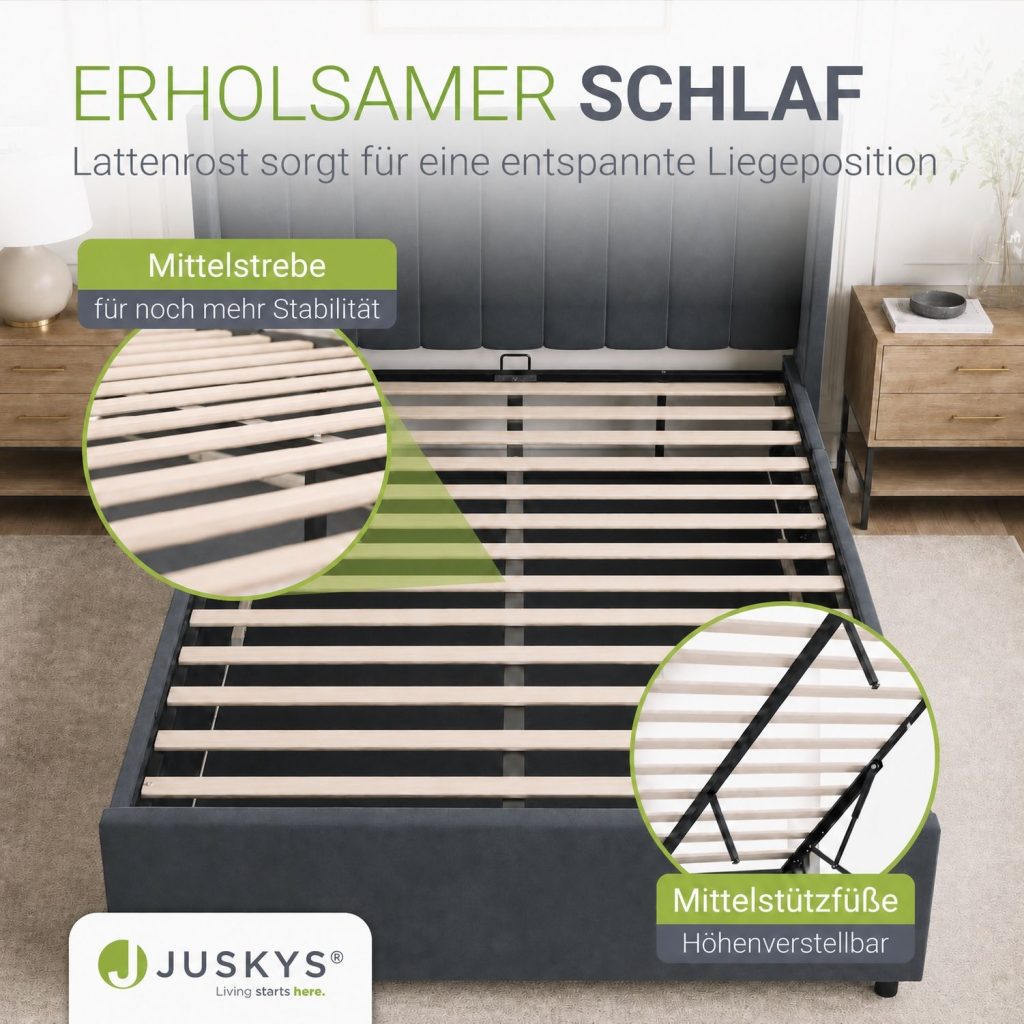 Juskys Polsterbett Savona – Lattenrost mit Mittelstrebe