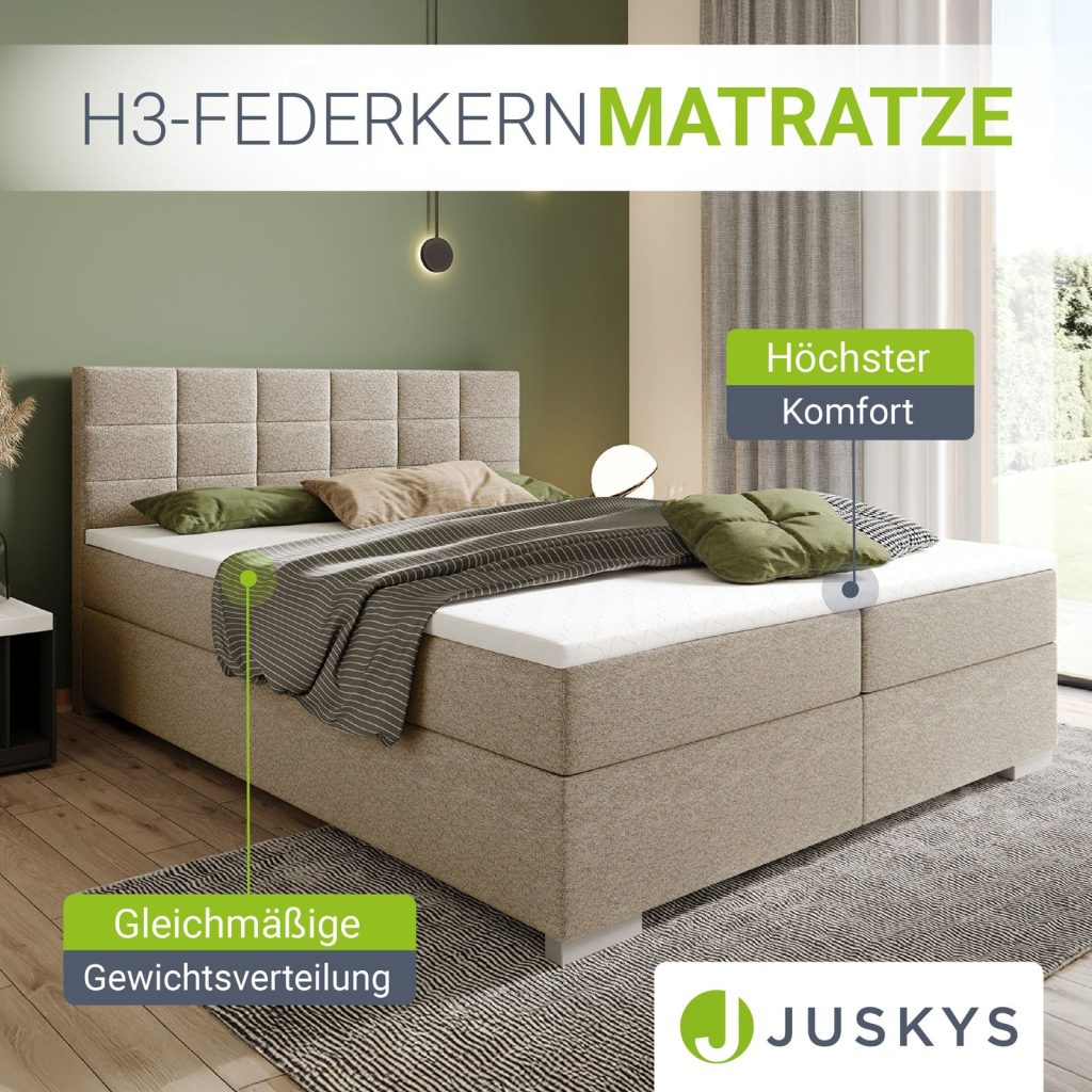 Juskys Boxspringbett Seattle – Übersicht zur H3-Federkernmatratze