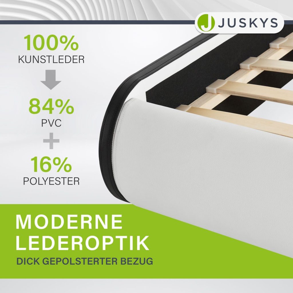 Juskys Polsterbett Sevilla – Kunstlederbezug am abgerundeten Fußende