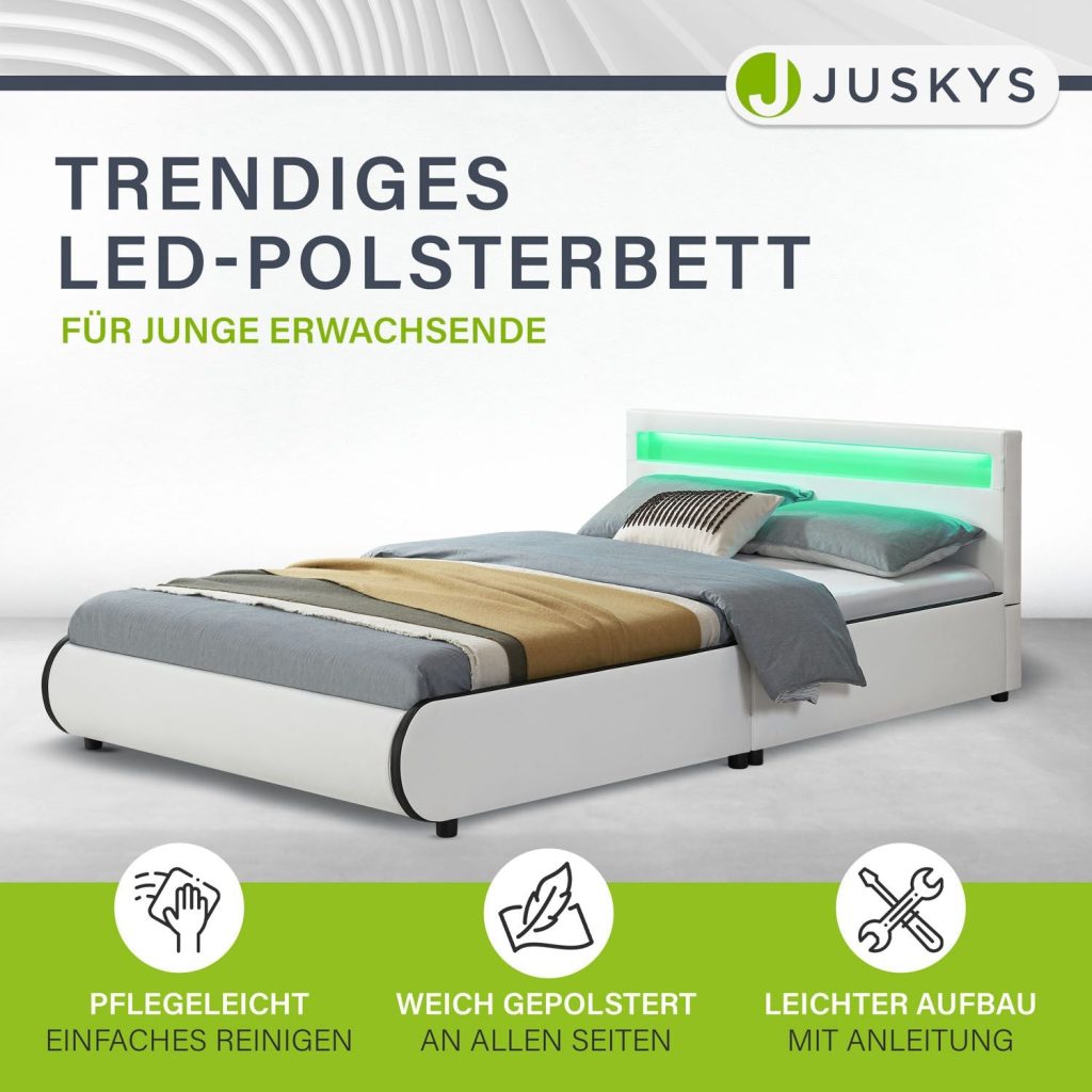 Juskys Polsterbett Sevilla – Ausstattungsübersicht mit Rahmen und Kopfteil