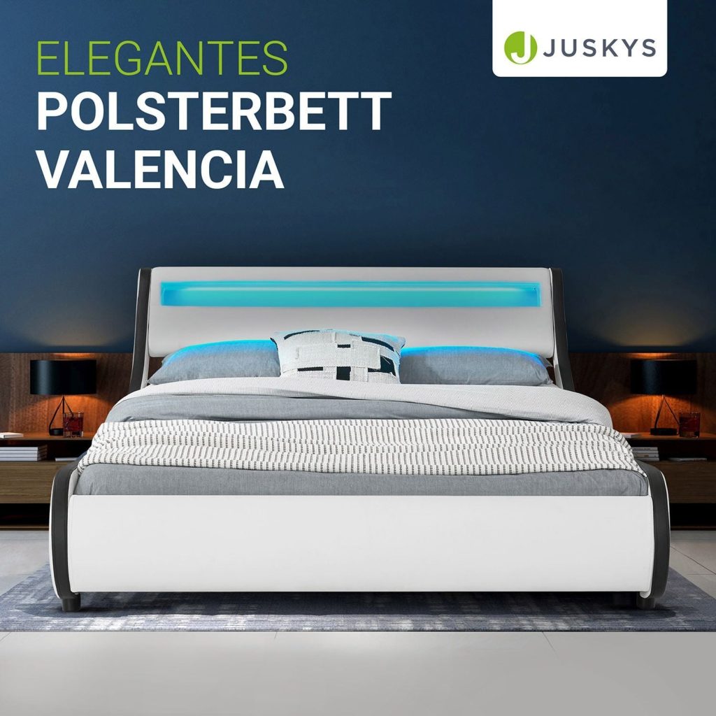 Juskys Polsterbett Valencia in Weiß von vorn