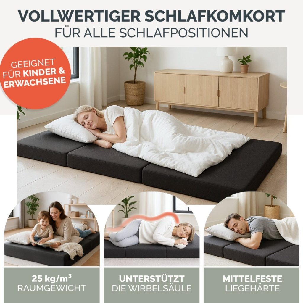 Blumtal Klappmatratze EKTORP mit schlafender Person im Wohnraum