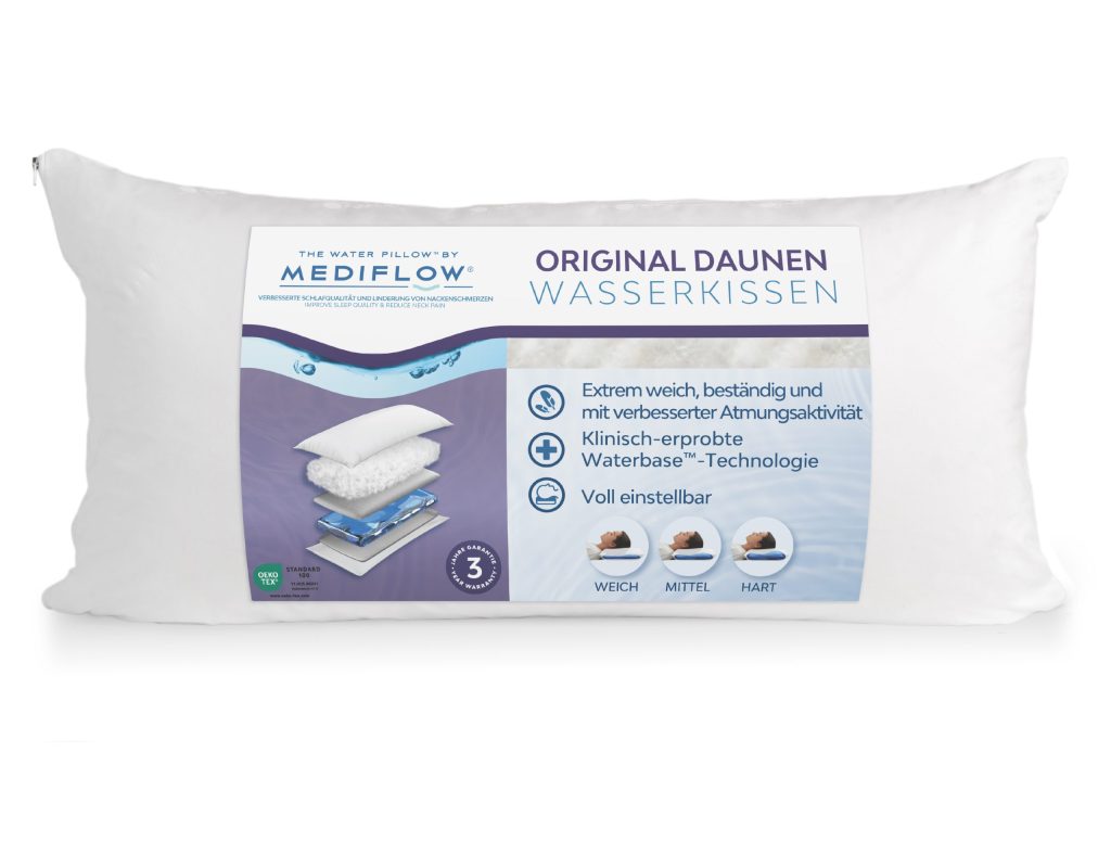 Mediflow Original Daunenwasserkissen 5011 – Verpackungsbanderole mit Schichtaufbau