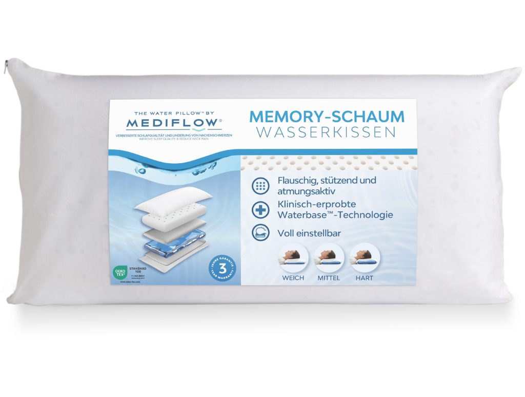 Mediflow Viscoschaum Wasserkissen – Verpackungsbanderole mit Schichtaufbau