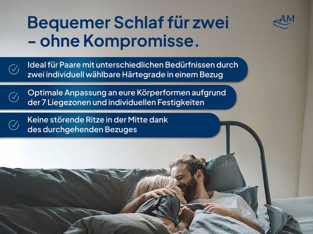 Paar im Bett auf einer AM Quality Partnermatratze