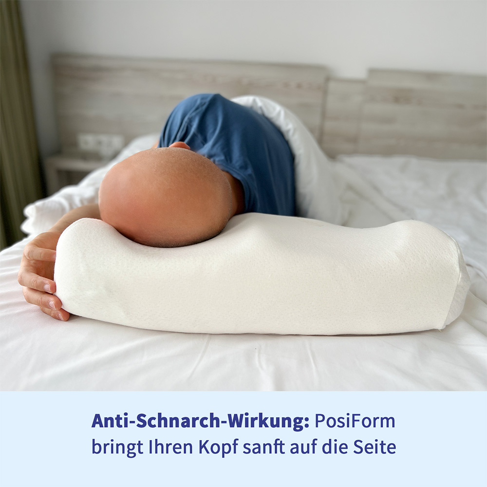 Oscimed PosiForm Anti-Schnarchkissen im Bett, Kopf liegt in Seitenlage