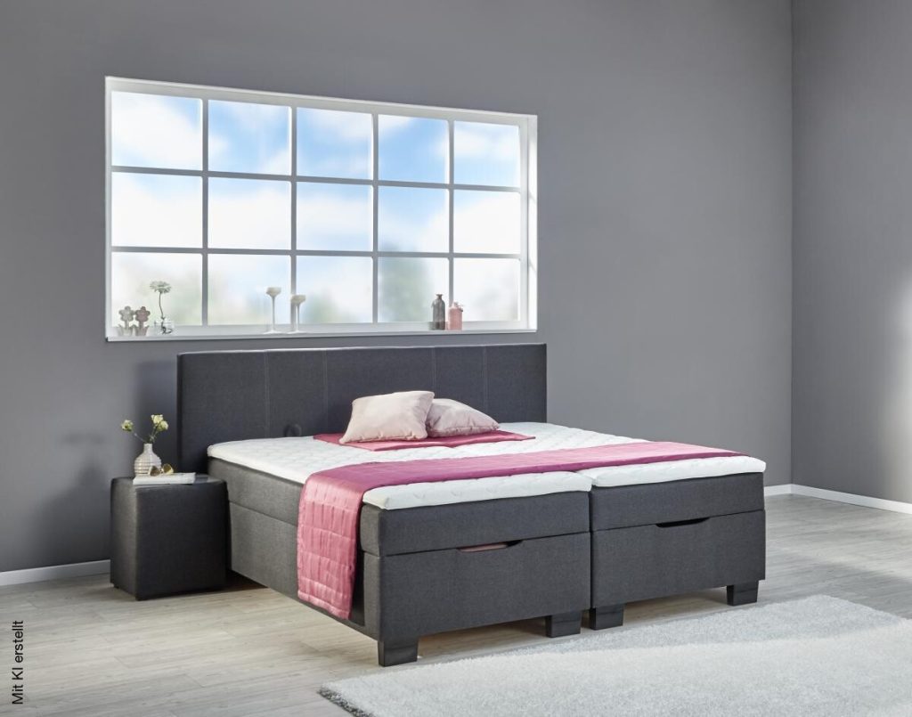 Poco Boxbett Trevi in Anthrazit in einem Schlafzimmer