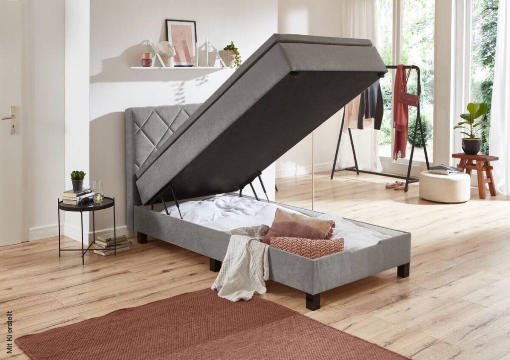 Poco Boxspringbett Jeff mit geöffnetem Bettkasten